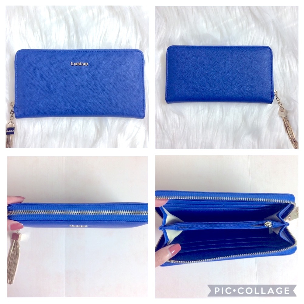 New BEBE Blue Zip Wallet w/ Gold Tassel